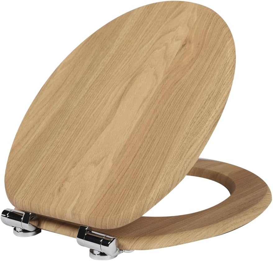Detalle de SAINOS MDF-Toilettensitz mit Soft-Close und verstellbaren Scharnieren – O-Form, 180 kg Tragkraft