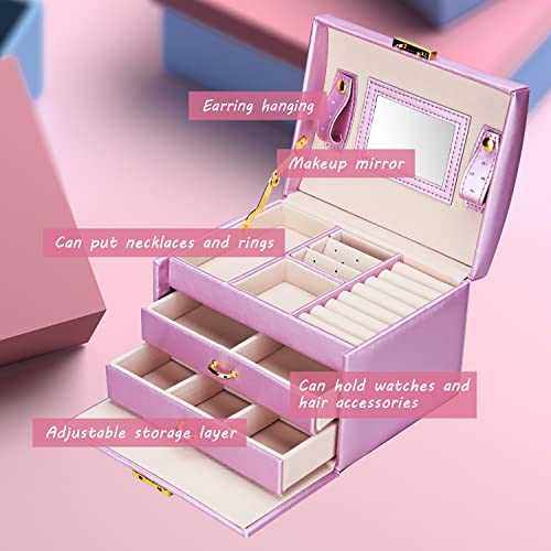 Detalle de Podazz Caja Joyero de 3 Niveles con Espejo y Cerradura – Morado