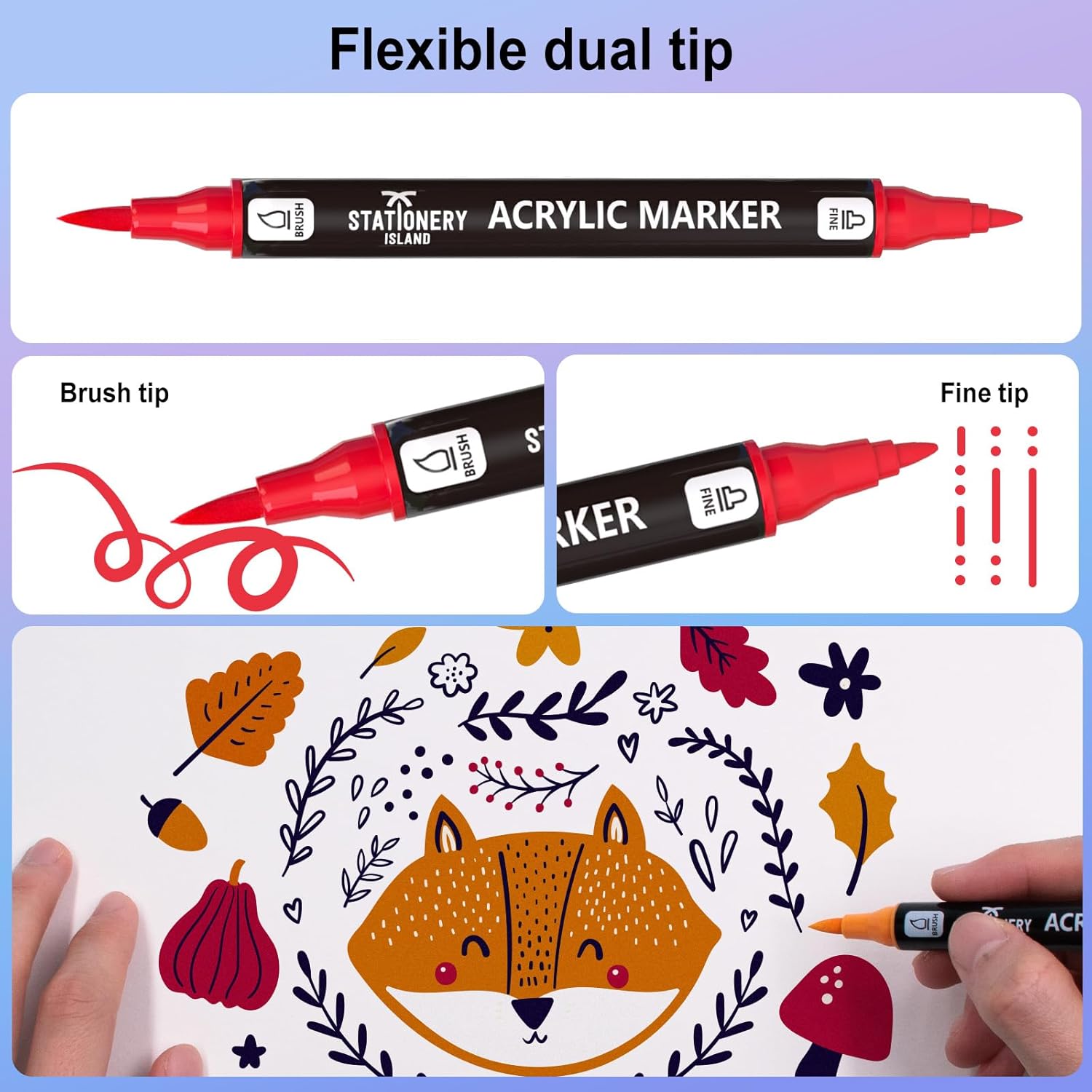 Detalle de STATIONERY ISLAND 36 Colours Acrylic Paint Pens – Dual Tip Markers for Multi-Surface Crafting