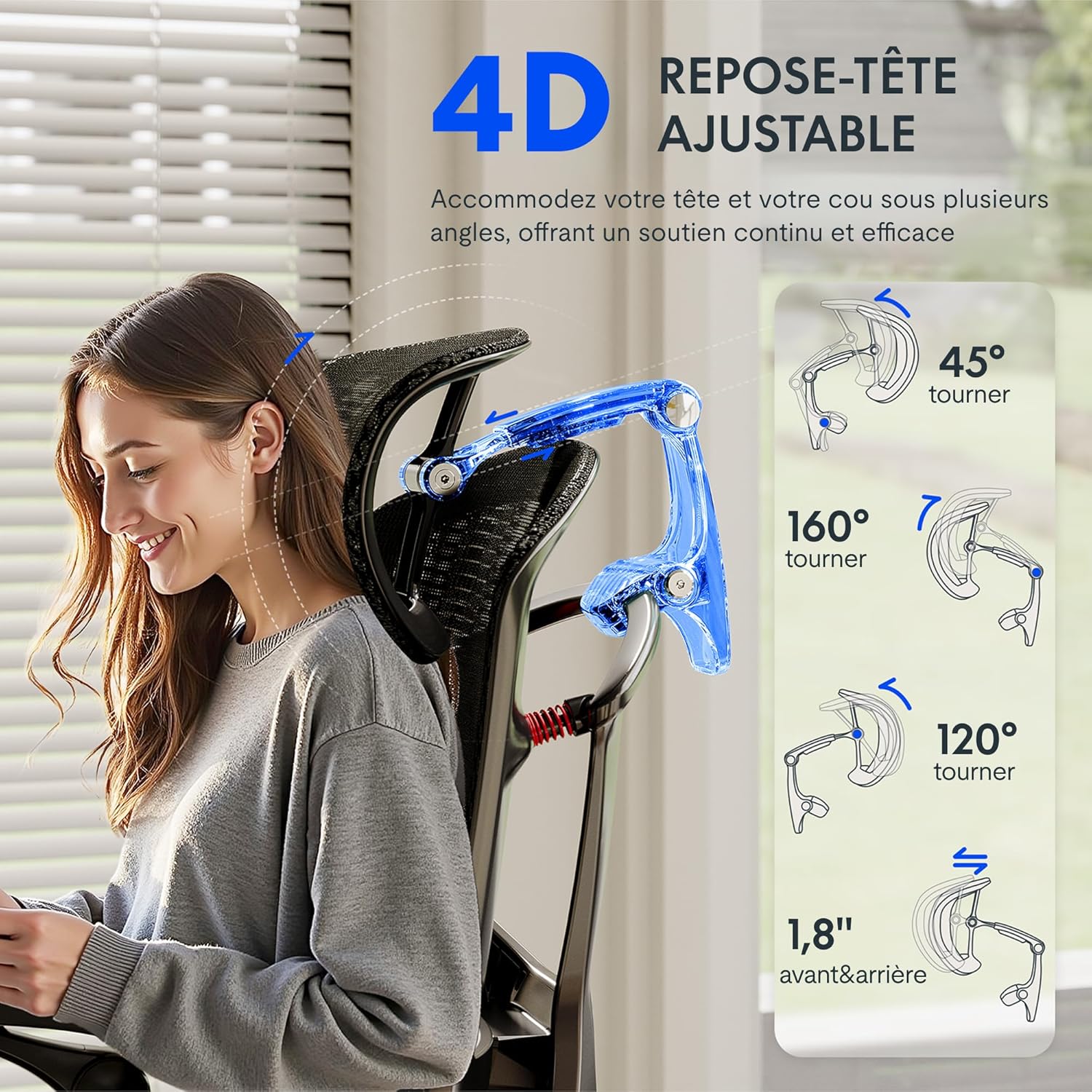 Thumbnail 6 de FLEXISPOT ErgoX Pro – Chaise de bureau ergonomique avec Repose-Pieds, accoudoirs 7D et soutien lombaire 12 niveaux
