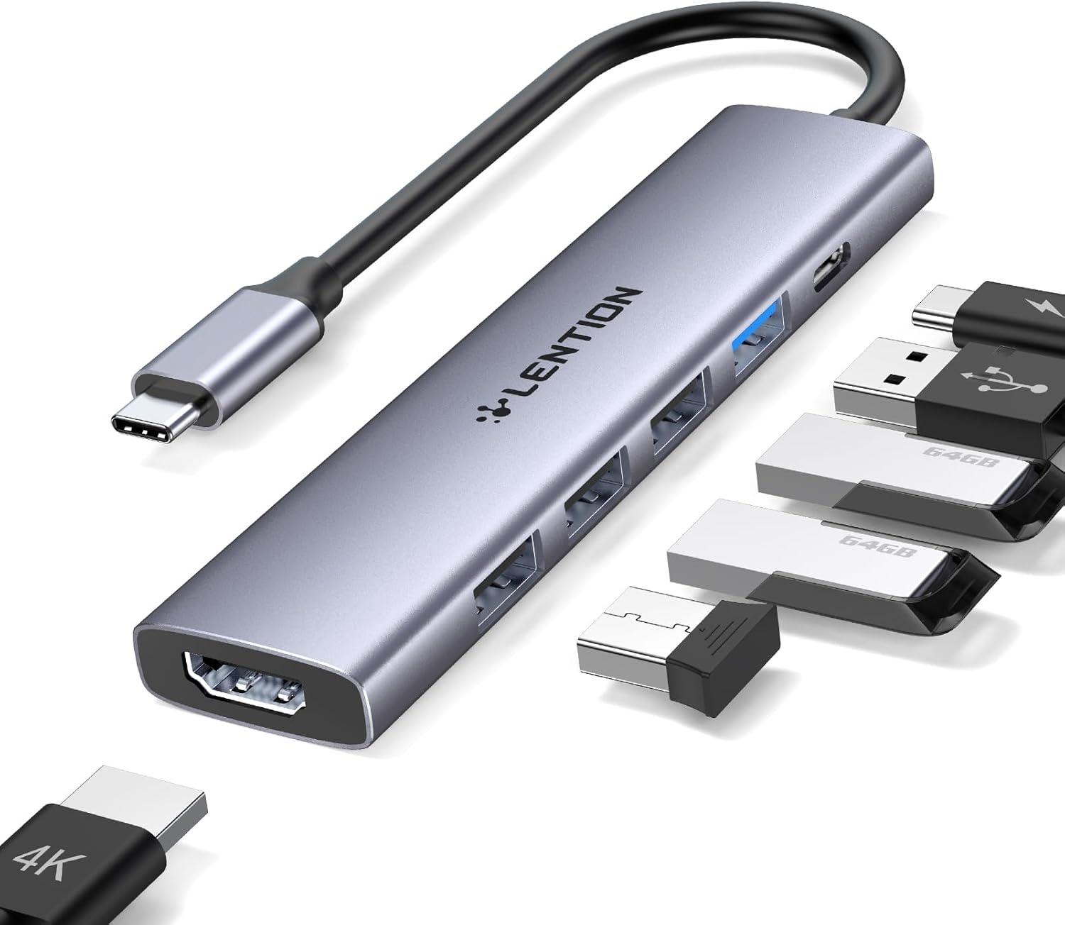 Detalle de LENTION CH17 USB C Hub with 100W PD, 4K HDMI