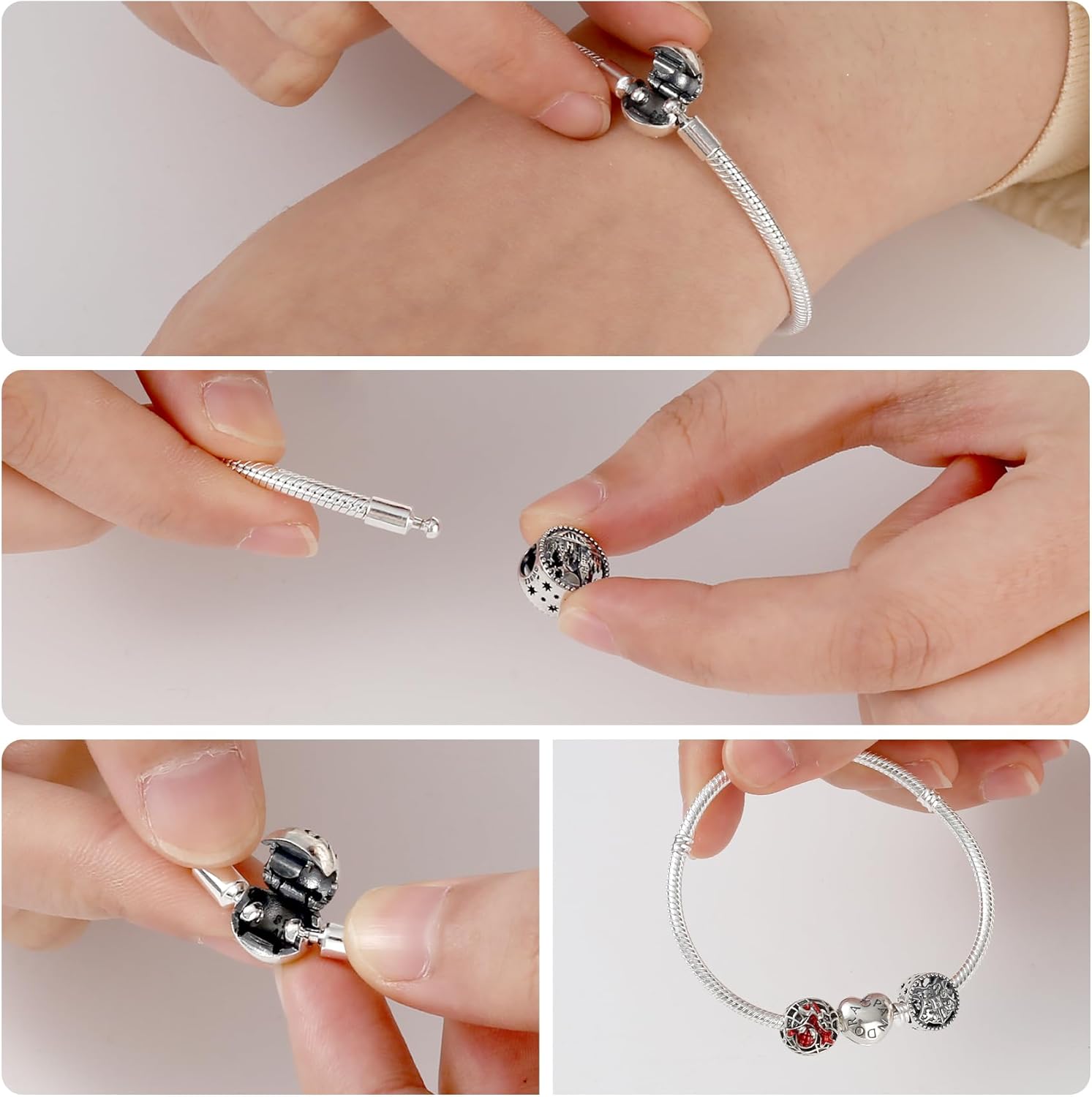 Detalle de Ruaidhra Sterling Silber 925 Armband für Damen – Herzverschluss mit Platz für persönliche Charms