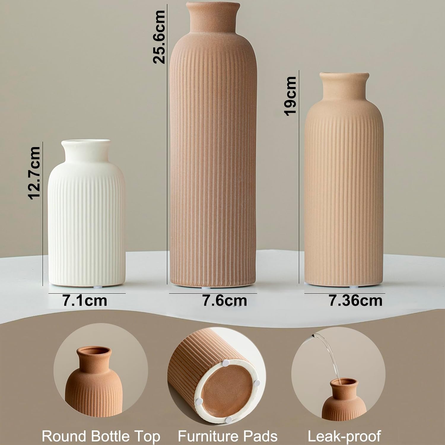 Thumbnail 2 de Keramik Vasen-Set (3-teilig) – kleine Blumenvasen, Orange/Gelb/Weiß, 15/20/25 cm