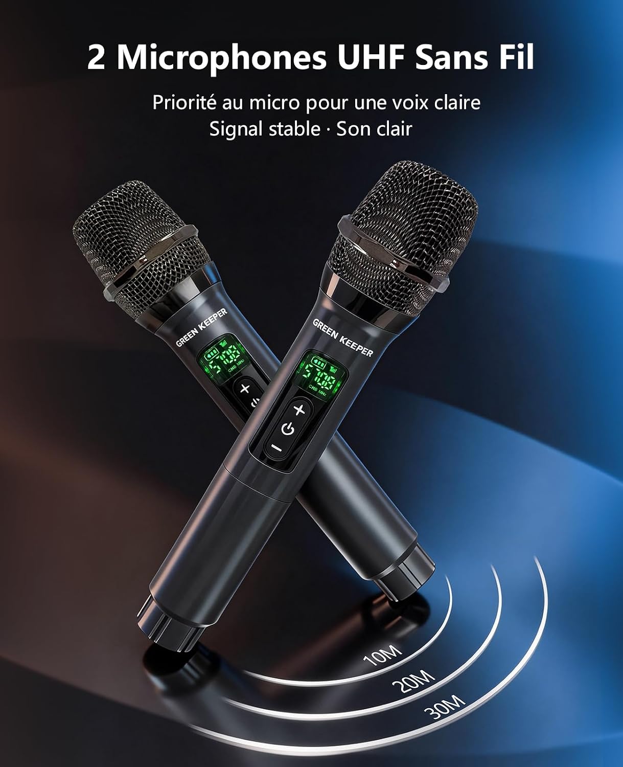 Detalle de GKD61 Machine de karaoké pour adultes avec 2 microphones UHF sans fil et enceinte Bluetooth portable
