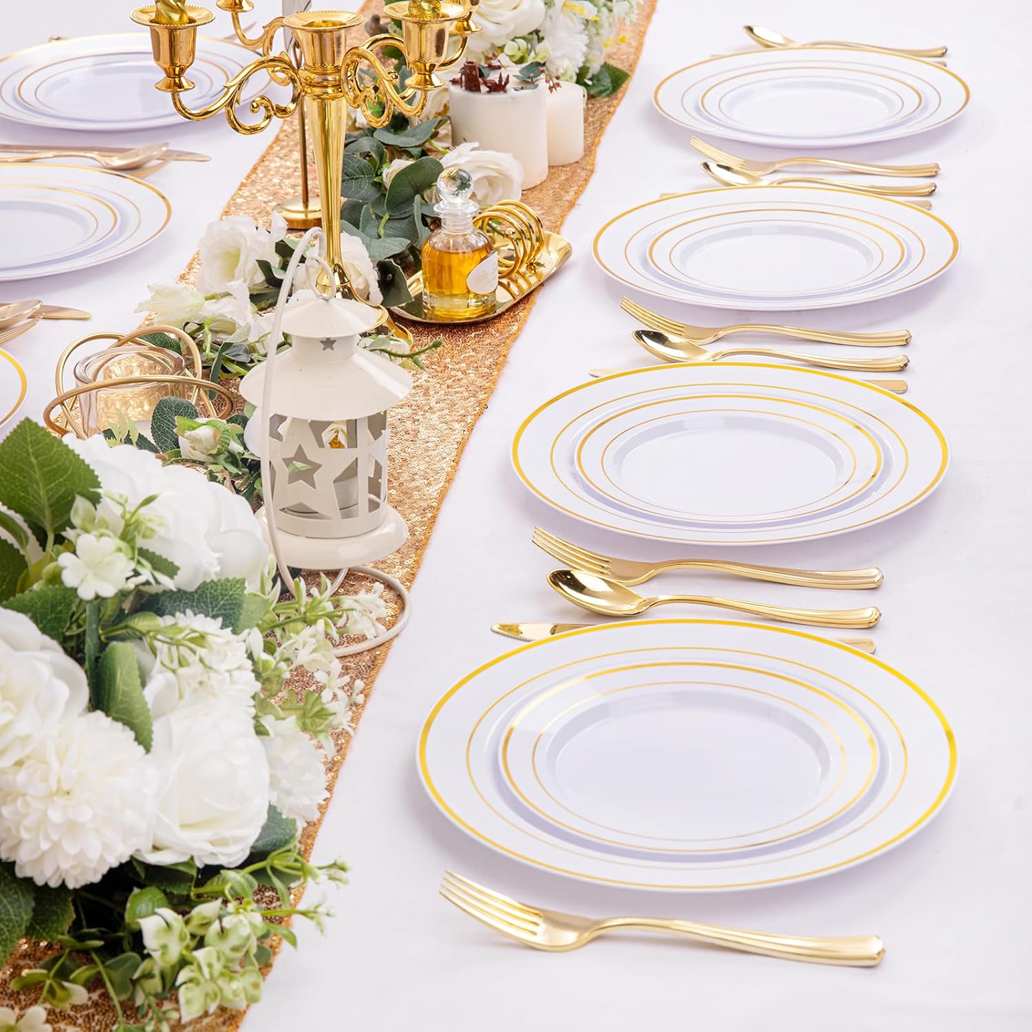Thumbnail 5 de I00000 200-Piece Gold Plastic Party Plates Set (100 Dinner + 100 Dessert) — BPA-Free Disposable Plates