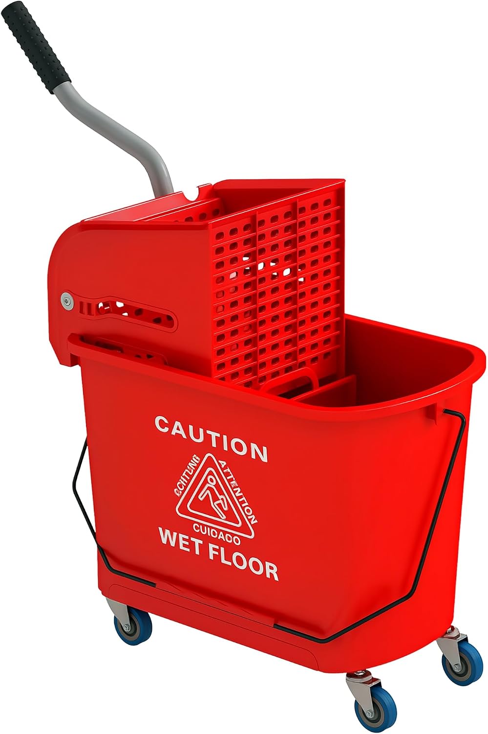 HOMCOM 720-002V00RD reinigingswagen 20 l met wringer en waterscheider