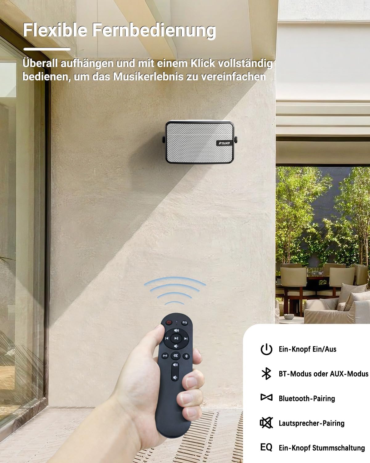 Detalle de Inwa 400W Bluetooth Outdoor Lautsprecher im 2er-Set (Sync Speaker), Modell MZ621 – IPX5