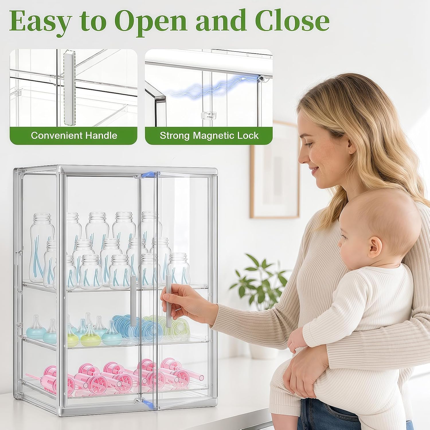 Detalle de Gifhomfix GF-BYST-DOU Baby Bottle Organizer with 3 Tiers and Magnetic Doors