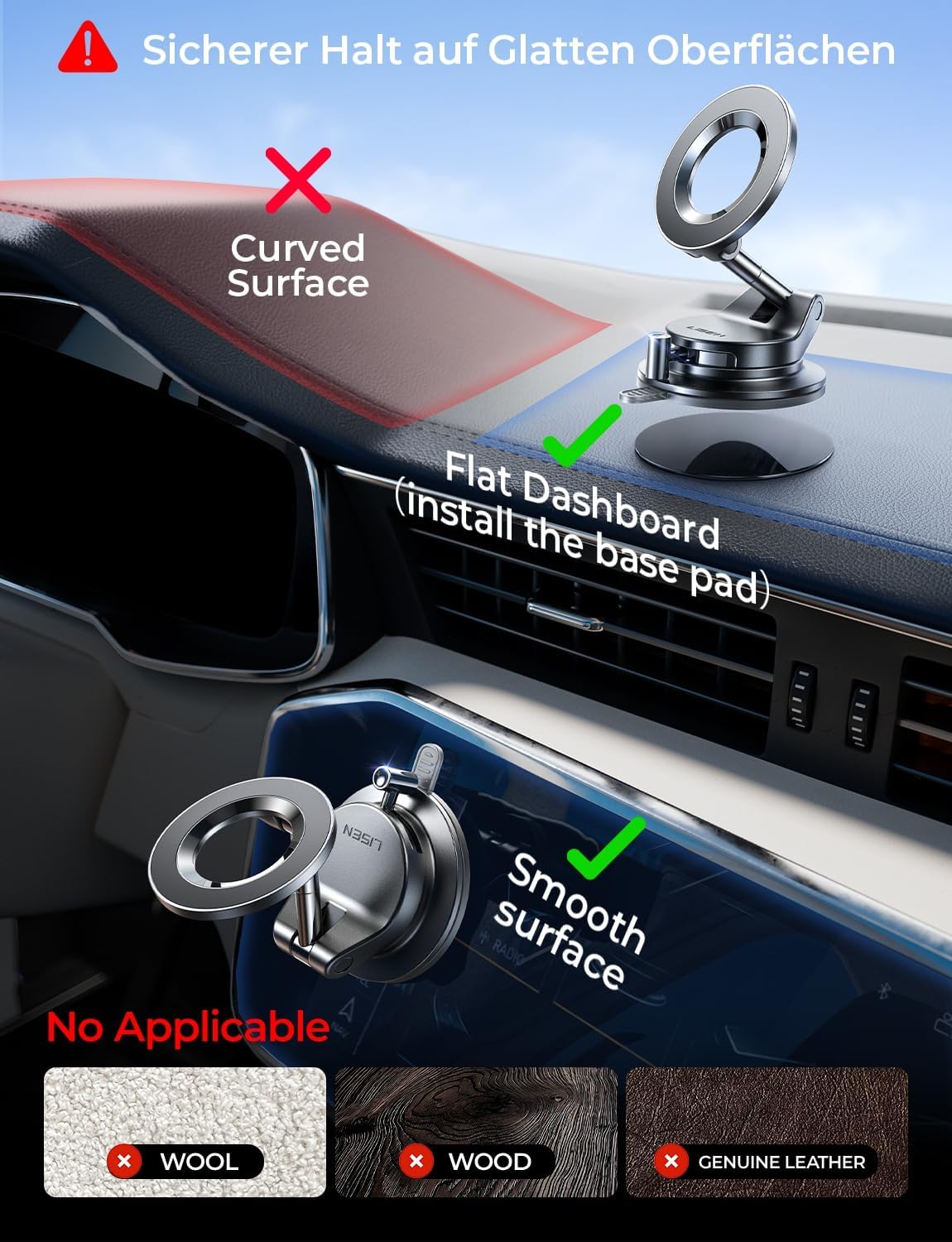 Detalle 2 de LISEN Vakuum Magnet‑Autohalterung für iPhone