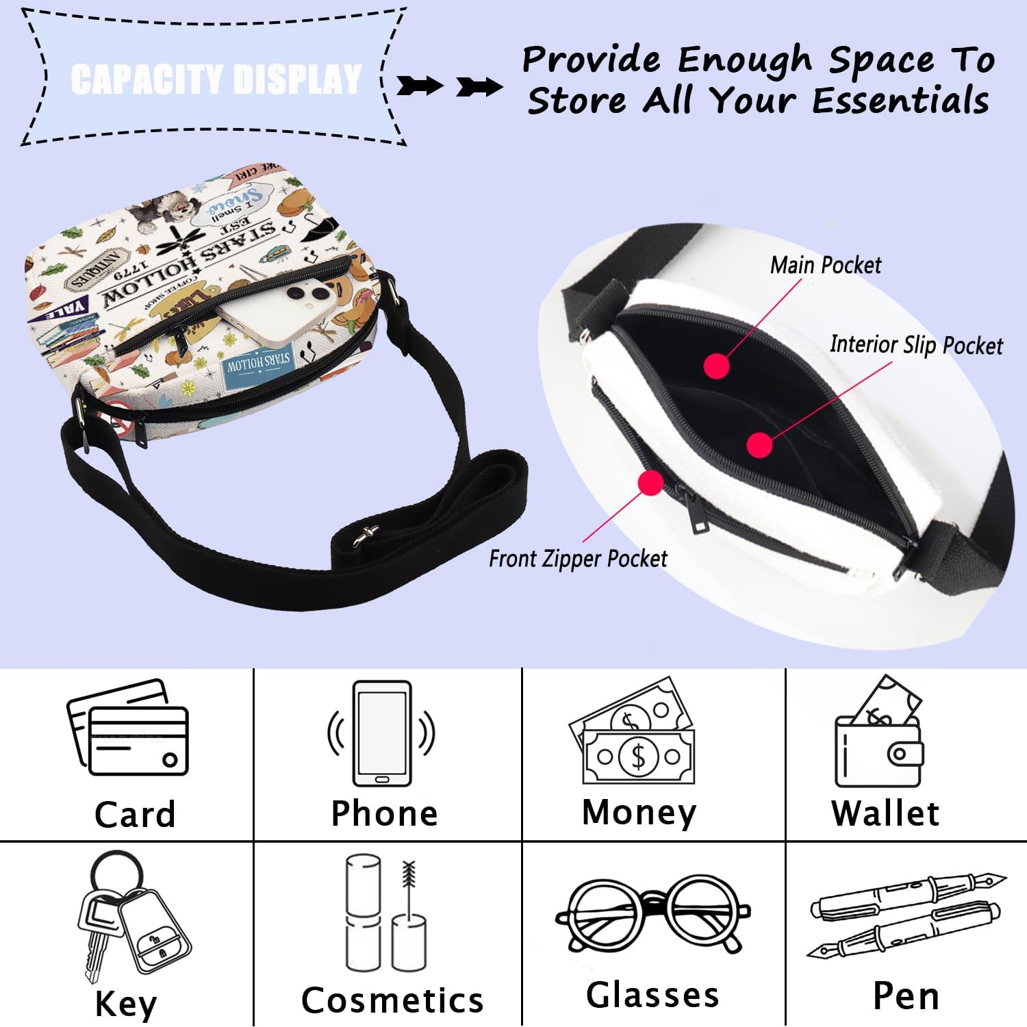 Thumbnail 4 de TSOTMO Stars Hollow Crossbody Bag – Lorelei & Rory Inspired Messenger, Lukes Diner Gift