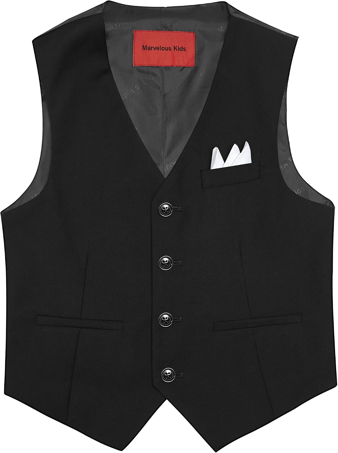 Detalle de Marvelous Kids Boys’ 6-Piece Formal Slim Fit Suit Set (Vest, Dress Shirt, Tie, Pocket Square & Bow Tie)