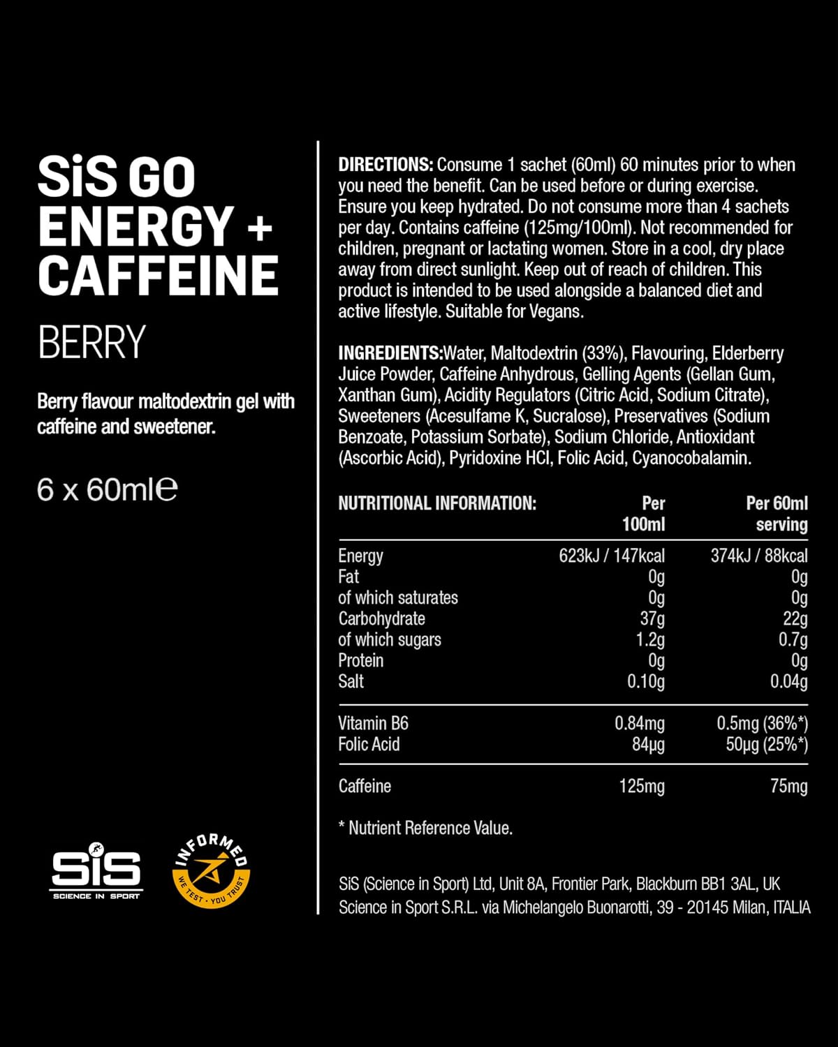 Detalle 2 de Science in Sport Go Isotonic Gel with Caffeine Berry 60ml