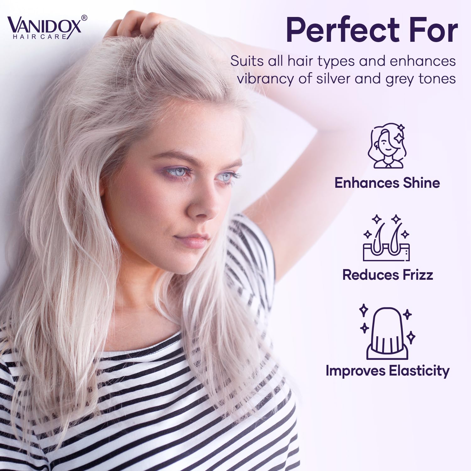 Detalle de VANIDOX Sulfate-Free Purple Toning Shampoo & Conditioner Set (16 fl oz each) for Grey and Silver Hair