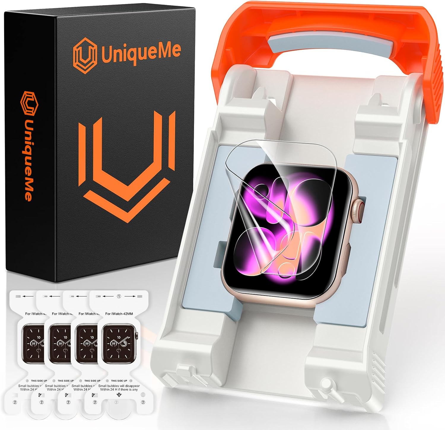 Detalle de UniqueMe Displayschutzfolie 42 mm für Apple Watch Series 11/10 – 360° Schutz mit Installationswerkzeug