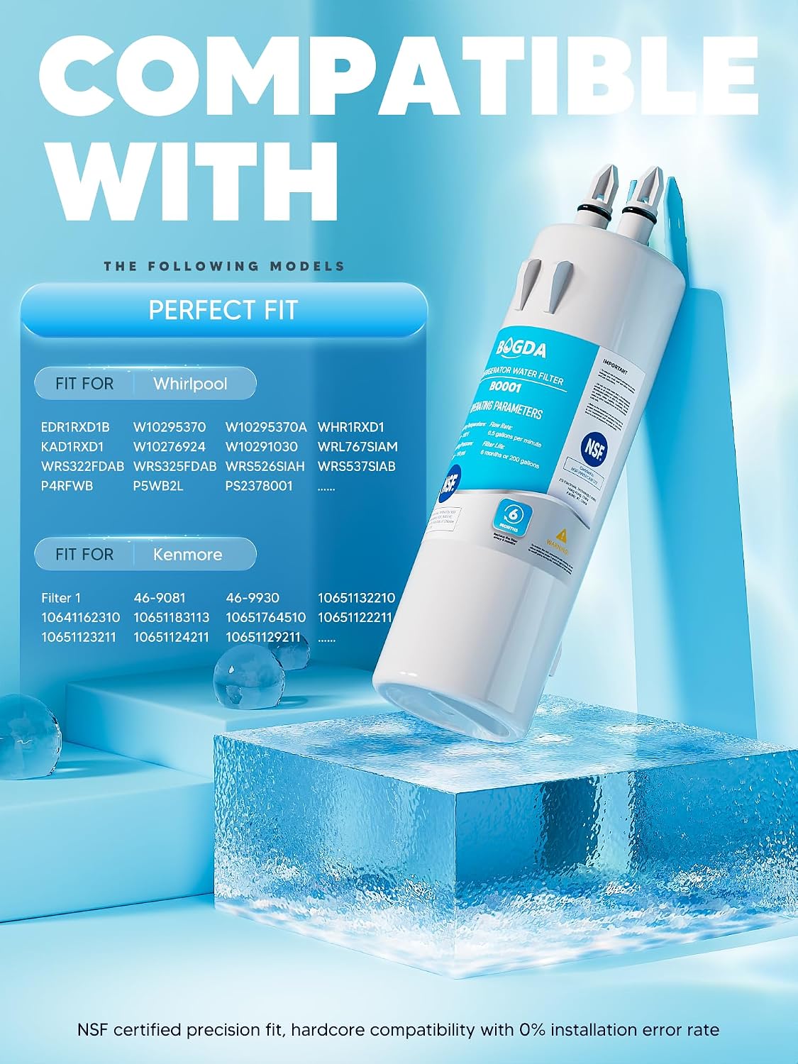 Detalle 2 de BOGDA BO001-4 W10295370A Refrigerator Water Filter, 4-Pack, Coconut Carbon