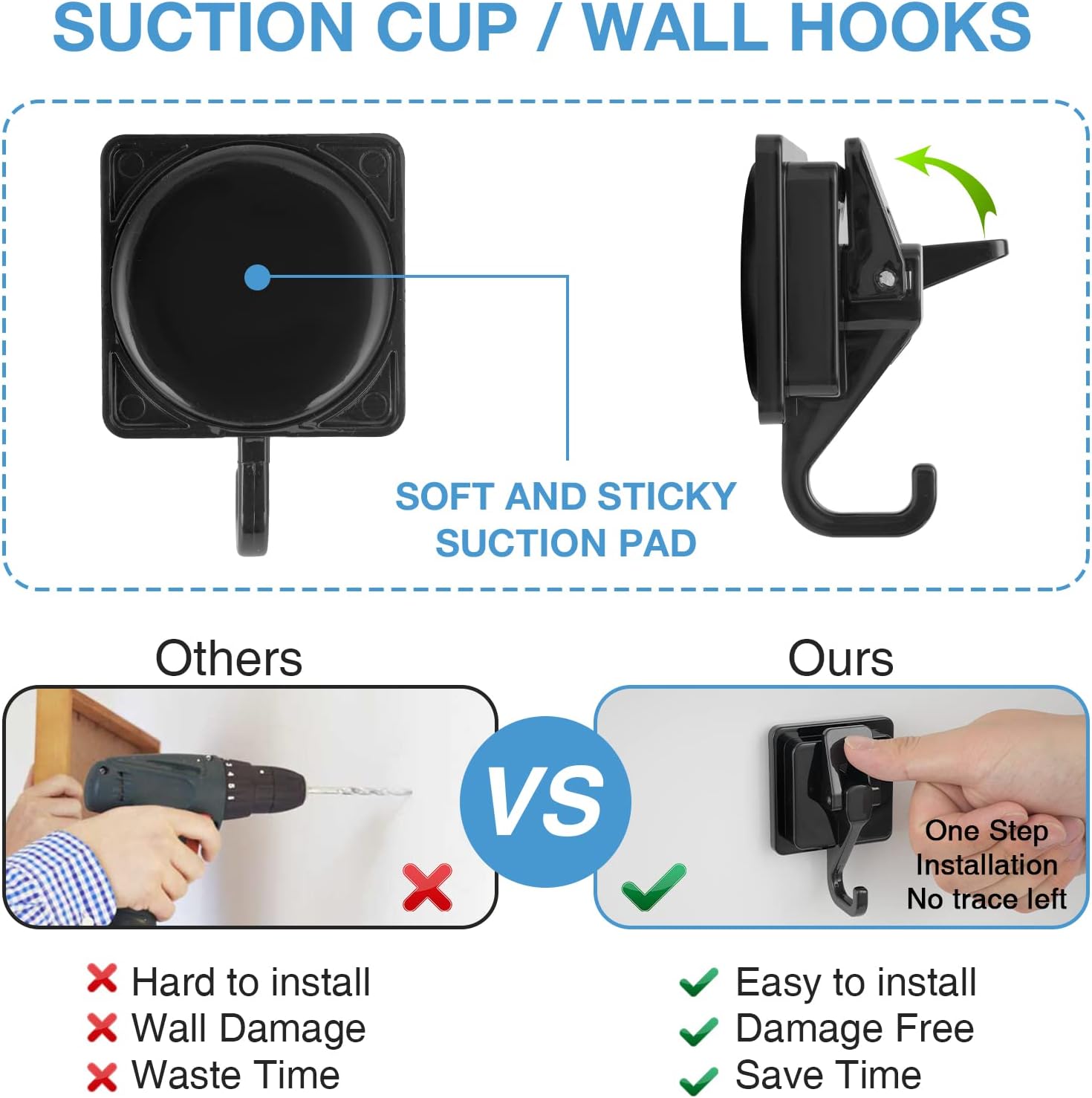 Thumbnail 1 de Khdrvok Khdrvok001 Vacuum Suction Hooks, 2-Pack, Black ABS and TPU