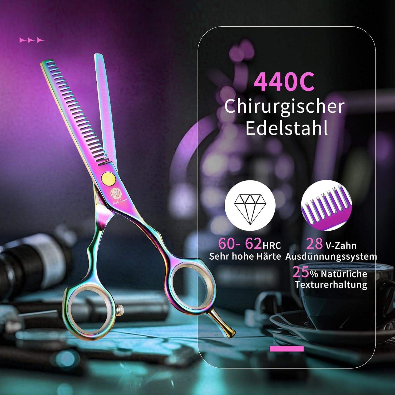 Detalle de Purple Dragon Haarschere 5,5 Zoll Profi