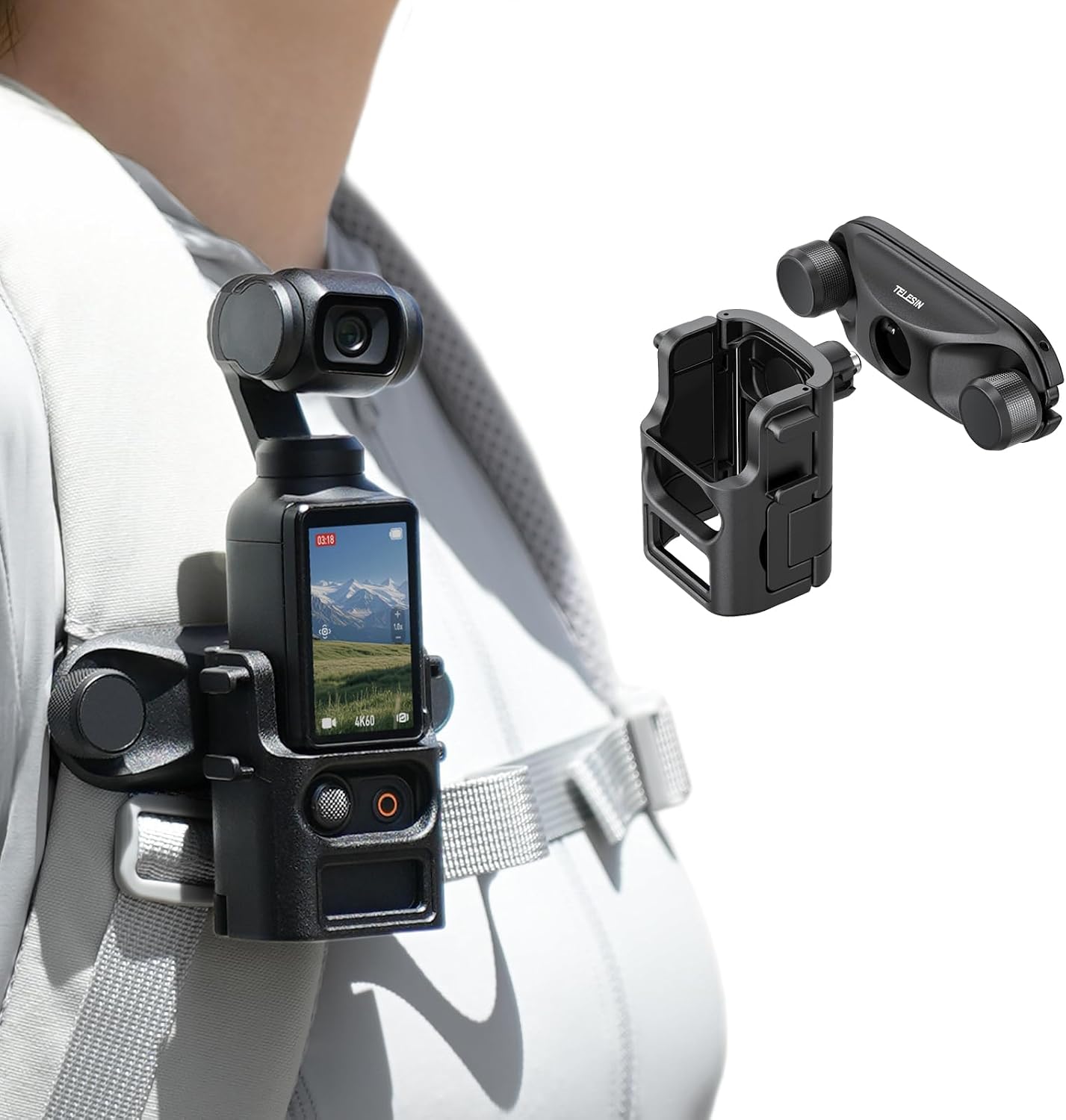 Detalle de TELESIN Rucksackhalterung Pocket 3 Befestigung