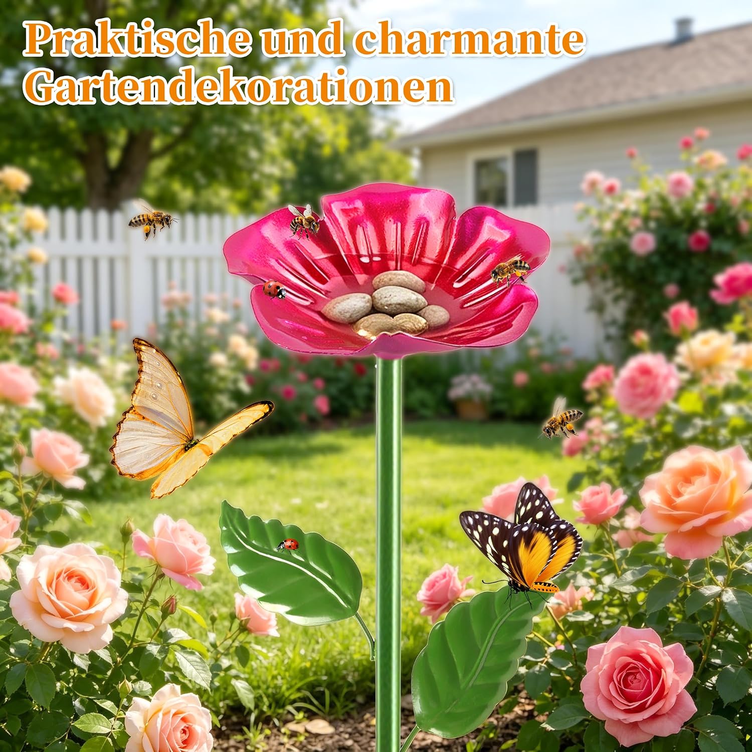 Detalle de Bienentränke für den Garten – 4er-Set Metall‑Insektentränke in Blumenform