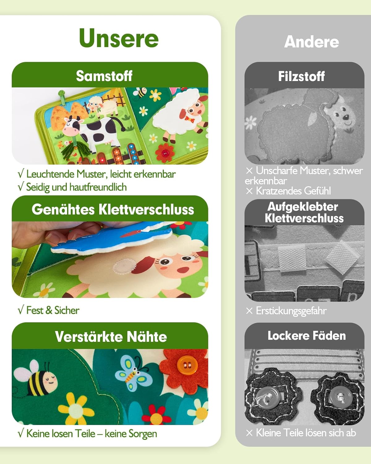 Detalle 2 de Hahaland Montessori Quiet Book Bauernhof – Quietbook für 1 Jahr