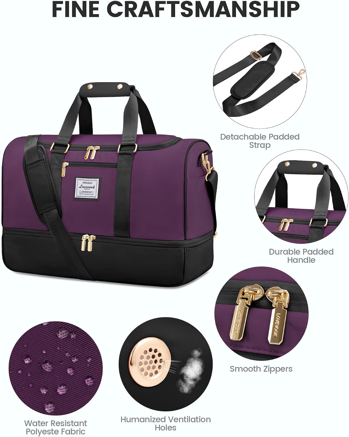 Thumbnail 3 de LOVEVOOK Weekend Overnight Bag for Women with Shoe Compartment & Wet Pocket (carry on travel & gym)