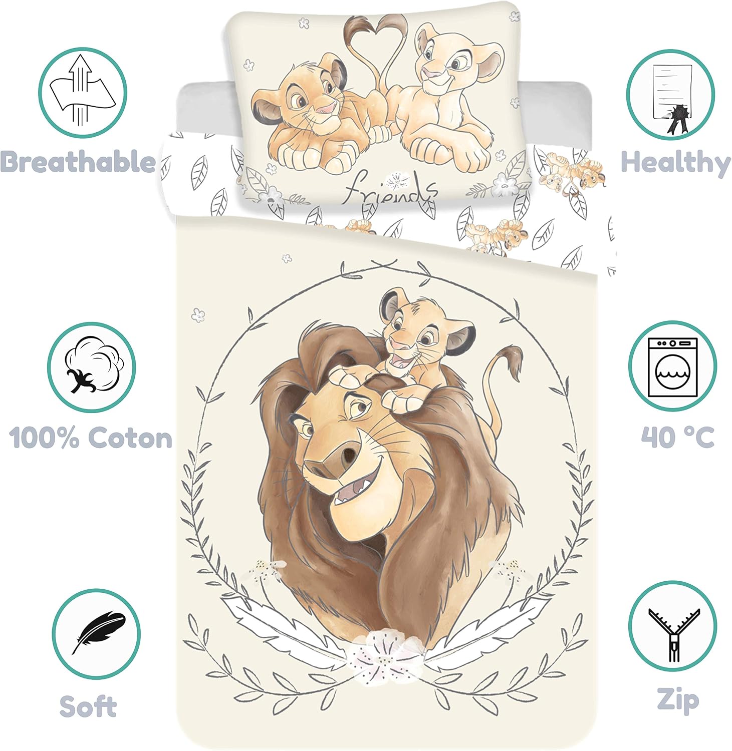 Detalle 1 de Disney Lion_baby Simba Mufasa Reversible Baby Bedding Set, Cotton, 100 x 135 cm