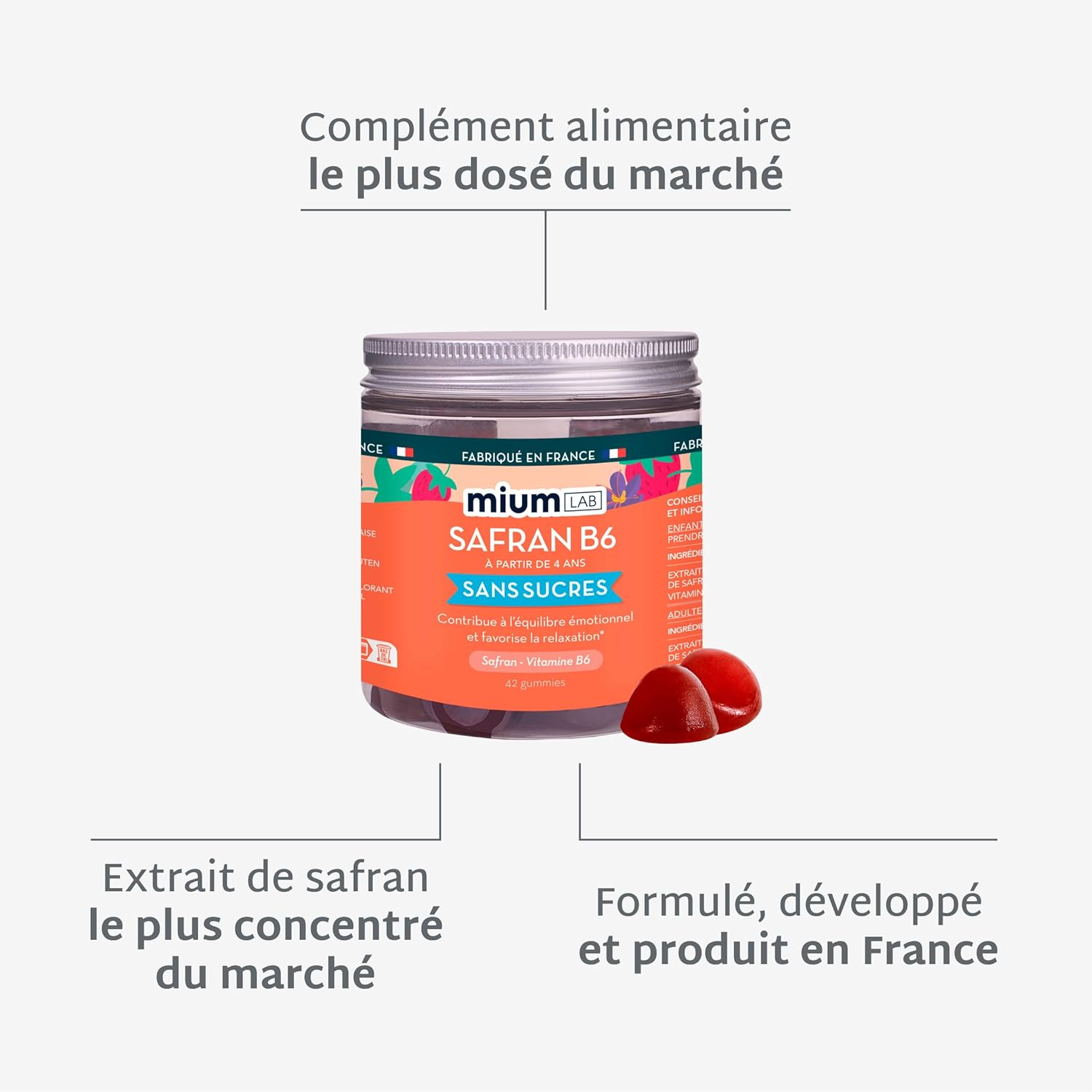 Thumbnail 3 de Mium Lab Gummies Safran B6 (40 mg) – Complément alimentaire sans sucres, enfants dès 4 ans & adultes