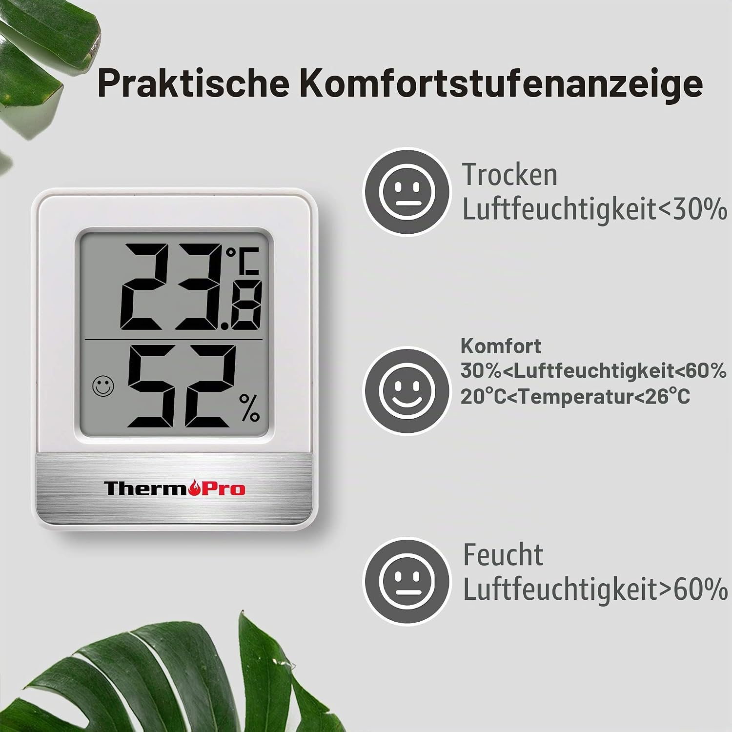 Detalle de ThermoPro Thermo-Hygrometer Thermometer – Innen Digitaler Luftfeuchtigkeitsmesser mit Smiley-Indikator