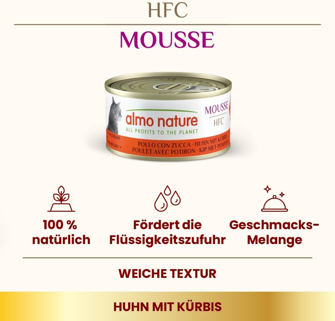 Thumbnail 1 de Almo Nature HFC Mousse Nassfutter für Katzen – Huhn mit Kürbis, 24 x 70 g (1,68 kg)