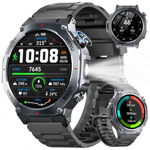 Detalle de Montre Connectée Homme Jugeman 1.43'' AMOLED – Militaire, Torche LED et GPS