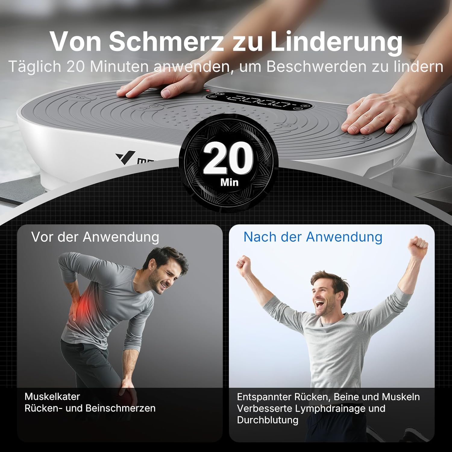 Detalle de MERACH Vibrationsplatte V33 – Ganzkörper-Training mit 99 Geschwindigkeitsstufen, Bluetooth-Lautsprecher und LED-Touchscreen
