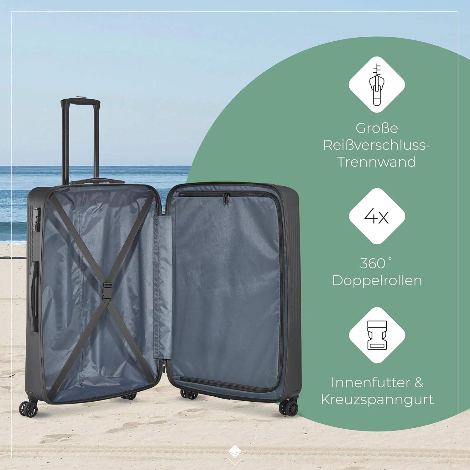 Detalle de Travelite 4-Rad Hartschalenkoffer groß 96 Liter Bali ABS TSA – 77 cm