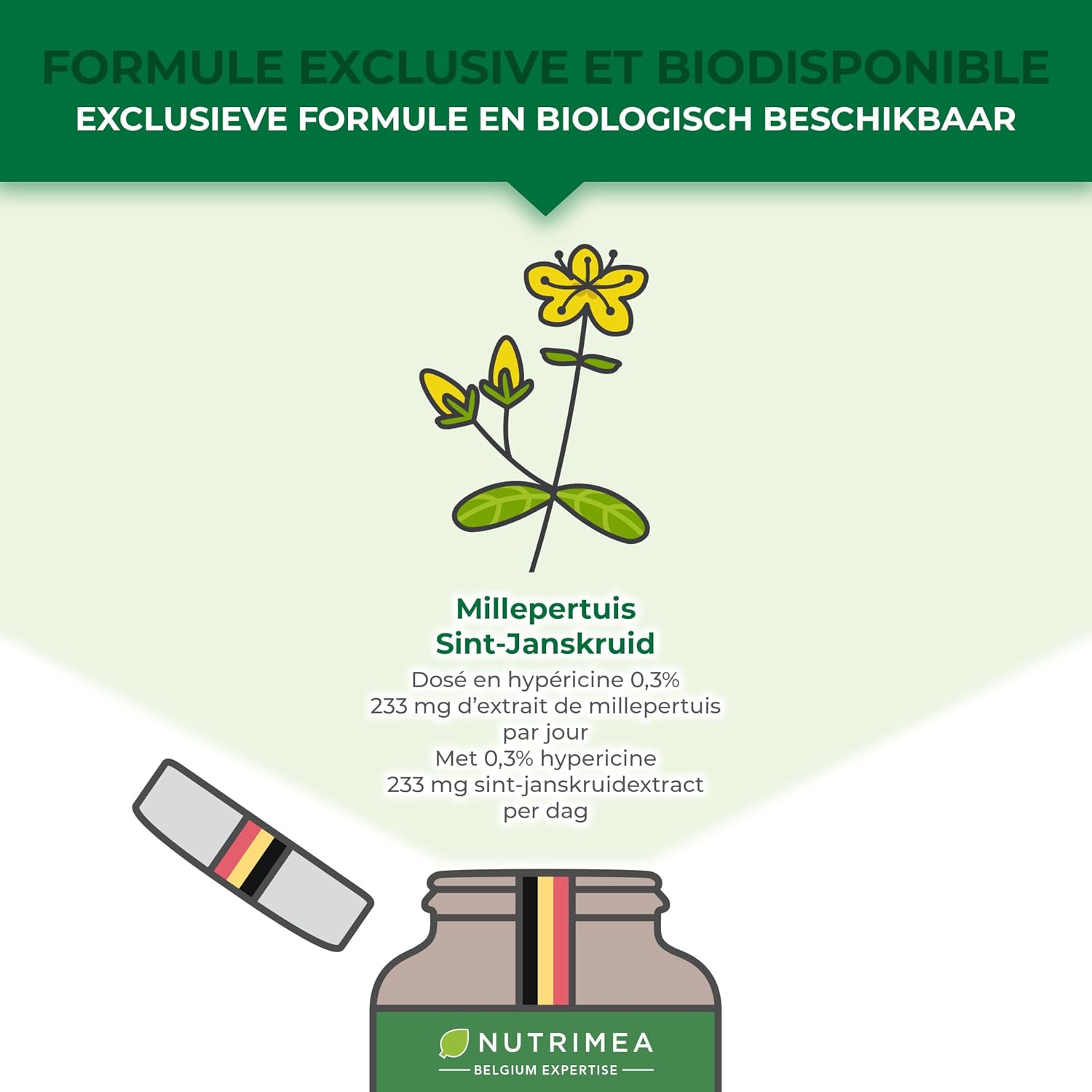 Detalle 2 de Nutrimea Millepertuis titré 10:1 (4660 mg) – 90 gélules vegan pour déprime saisonnière, stress et sommeil