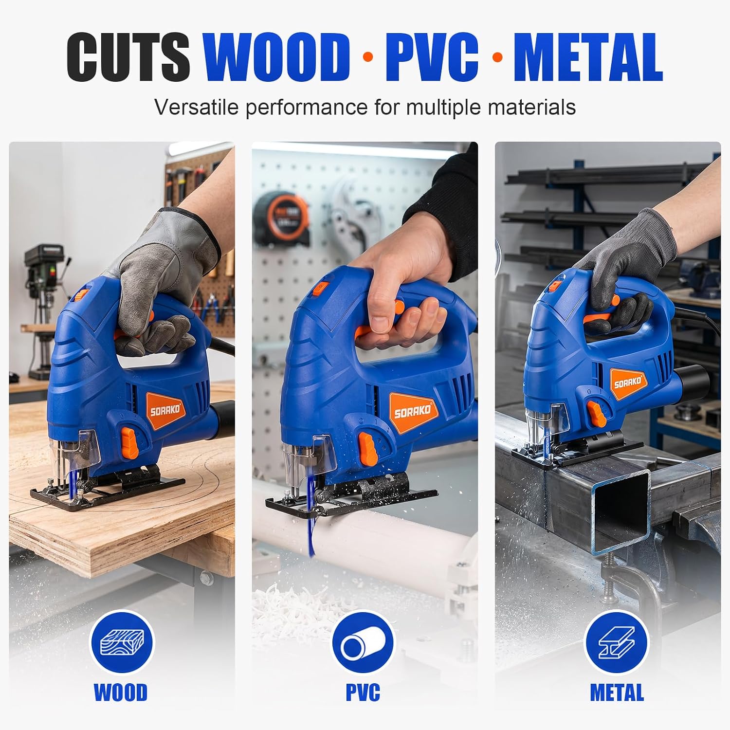 Detalle 2 de SORAKO Jigsaw 600W Corded Electric Jigsaw for DIY, Worktops & Laminate