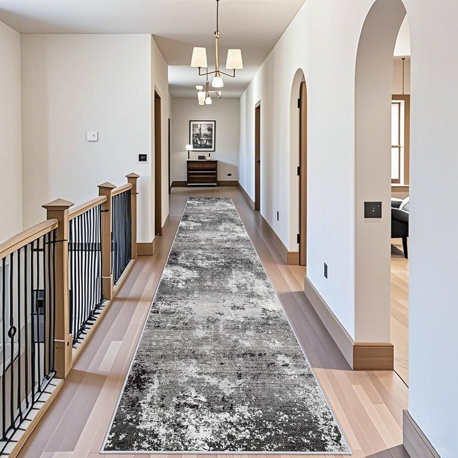 Thumbnail 3 de BYYVOO 3x20 ft Extra Long Hallway Runner Rug with Non-Slip Rubber Backing (Black Grey, Low Pile)
