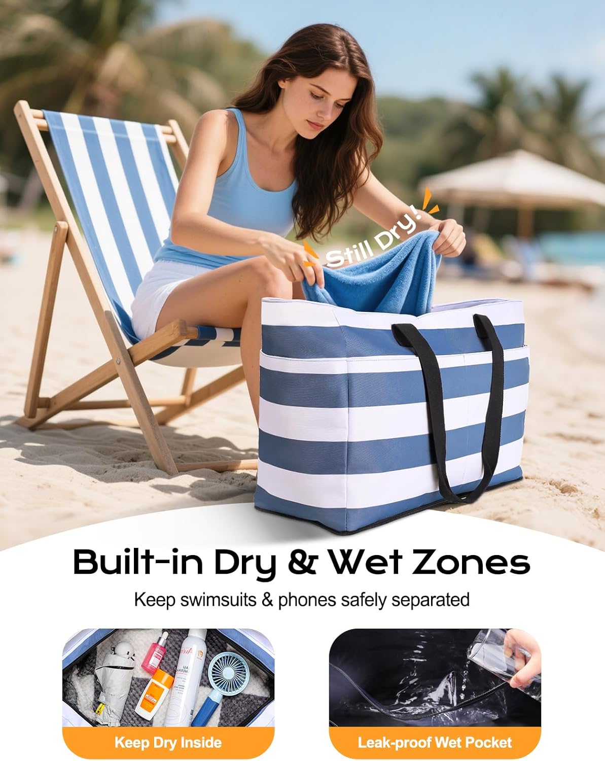 Detalle de CIRYCASE Beach Bag with Cooler, 54L Extra Large Tote for Women
