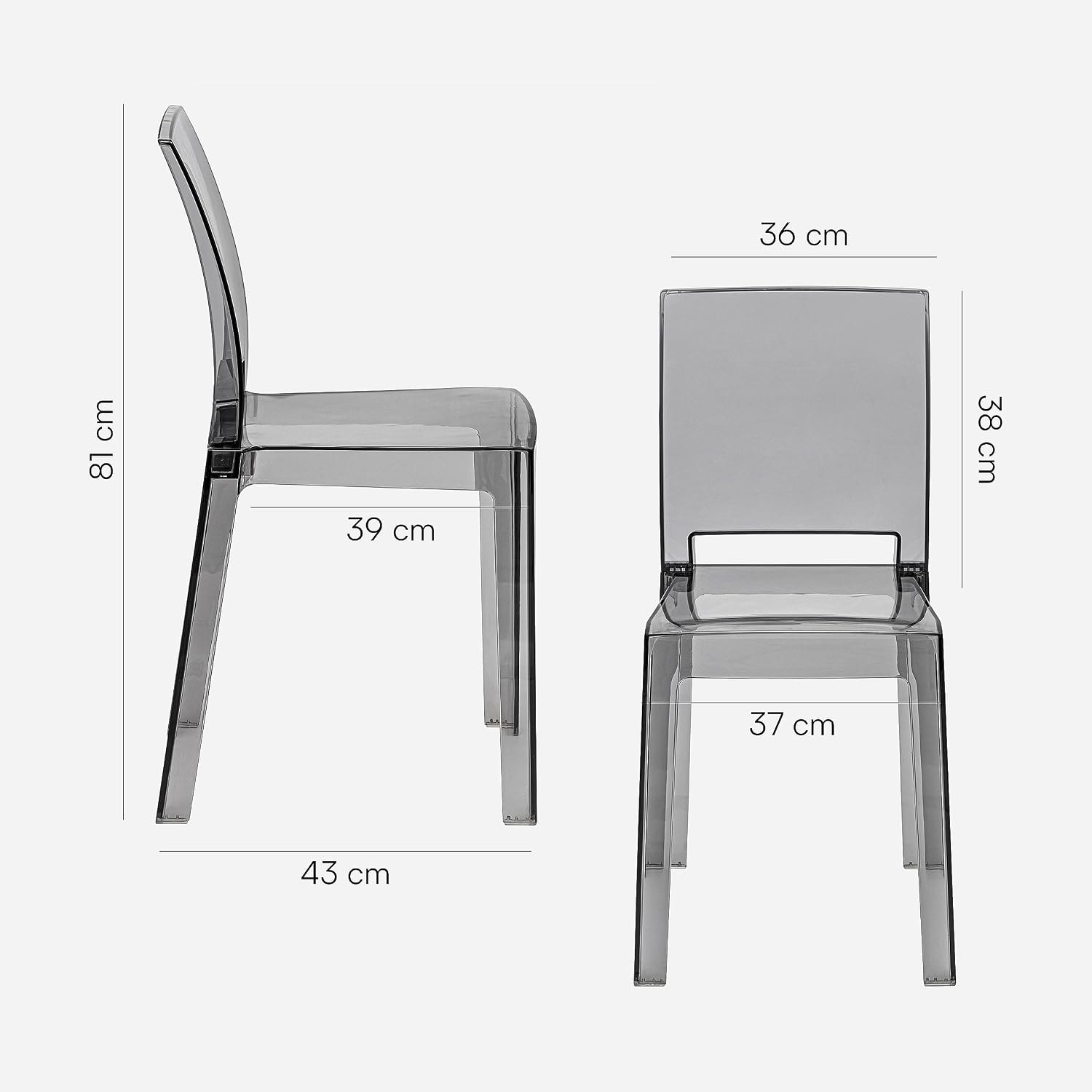 Detalle de Baroni Home Set di 4 Sedie in Policarbonato Smoke 36x81x43 cm