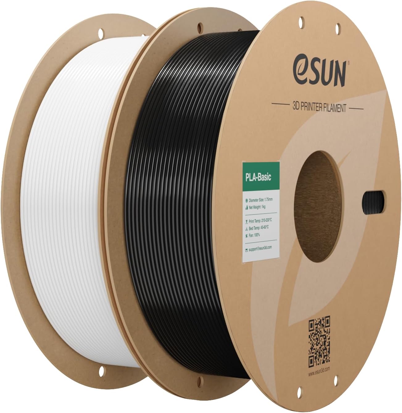 Detalle de eSUN PLA Filament 1.75mm – Basic, toleranzgenau, 2 Spulen je 1 kg, Kaltes Weiß+Schwarz