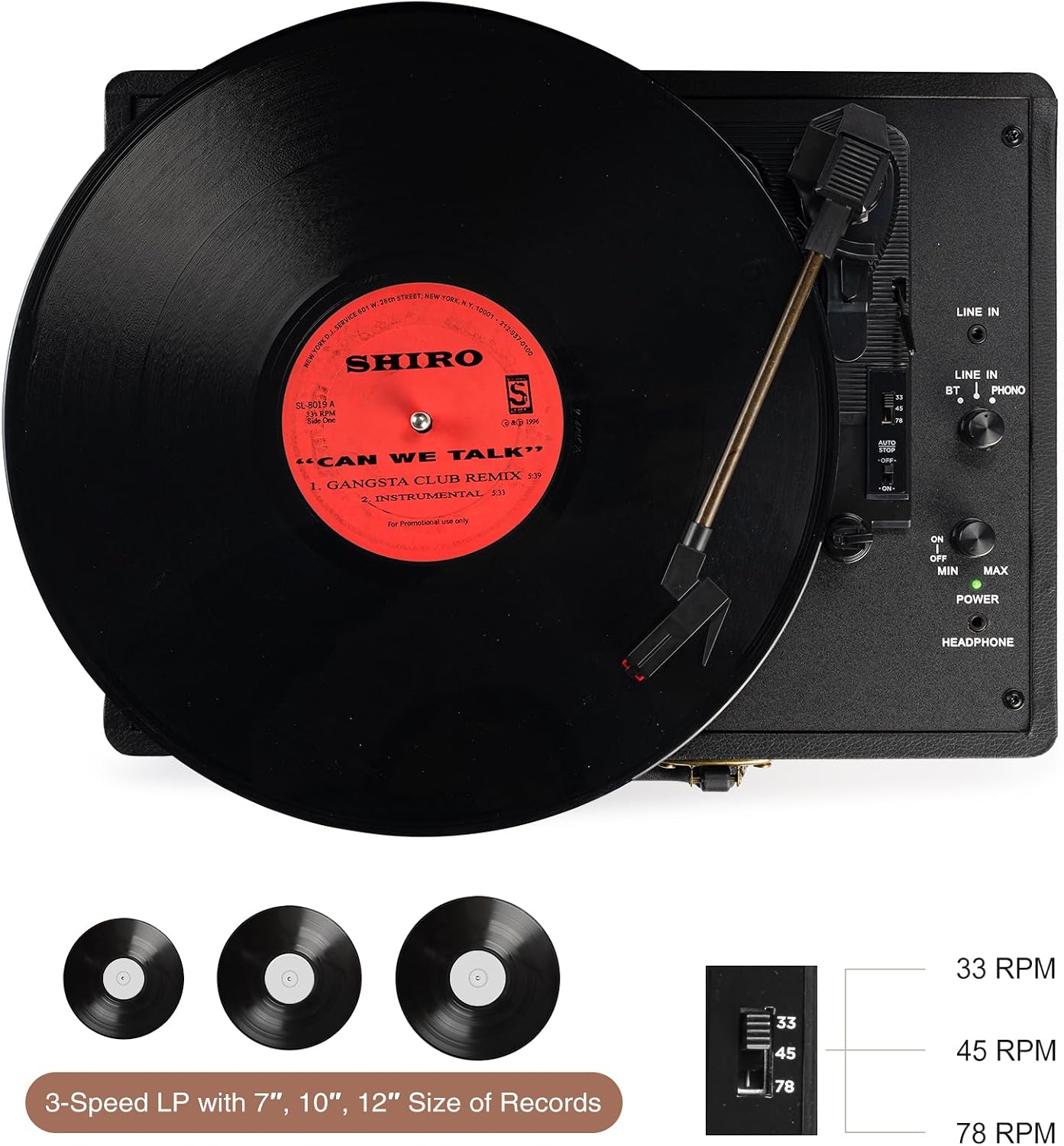Detalle 1 de Vinyl Record Player 3-Speed Bluetooth Suitcase