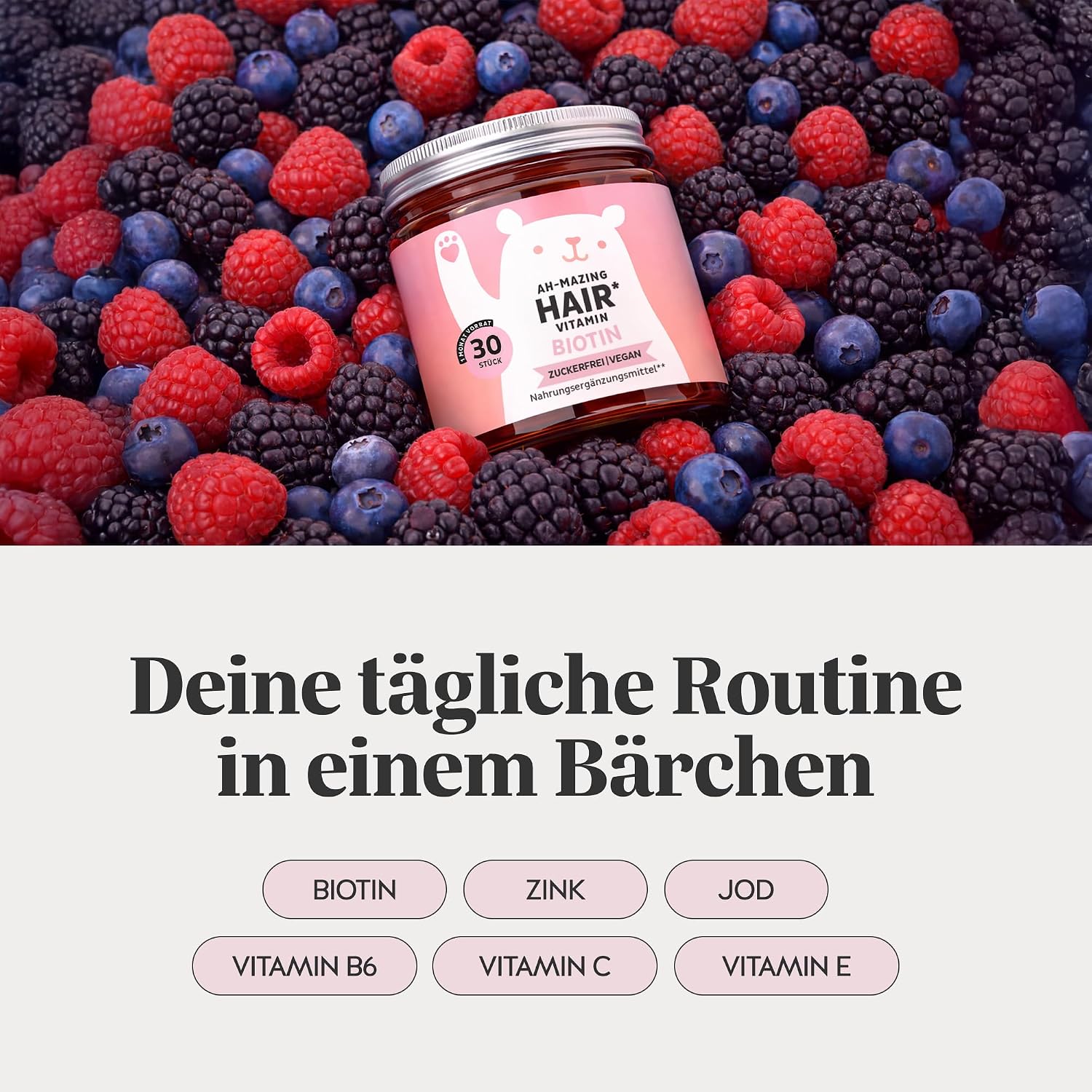 Detalle 2 de Ah-Mazing Hair Biotin Gummies – Vegane Biotin-Gummis mit 10.000 µg Biotin, Zink und B-Vitaminen