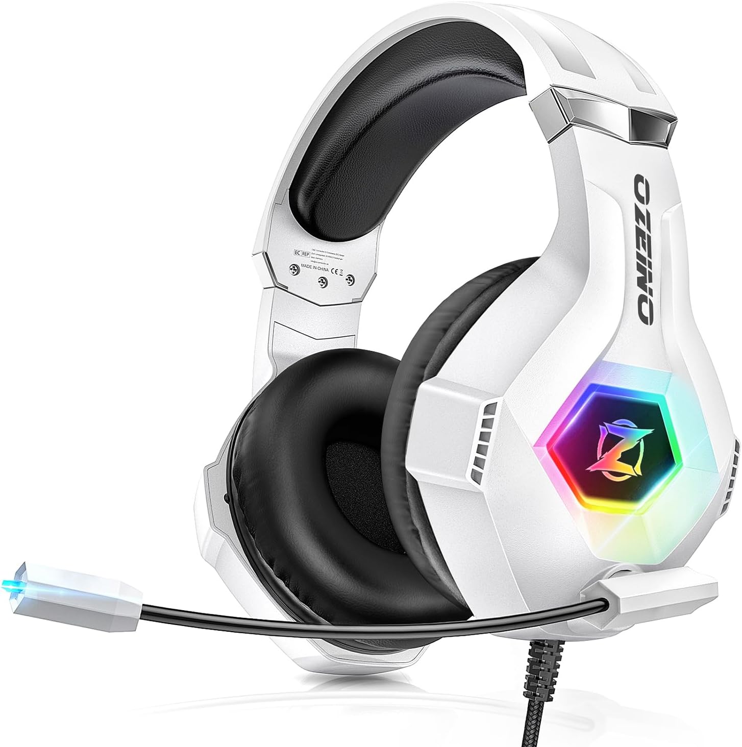 Detalle de Ozeino cuffie gaming con microfono, cancellazione del rumore e 3D surround per PS4, PS5 e PC (blu chiaro)