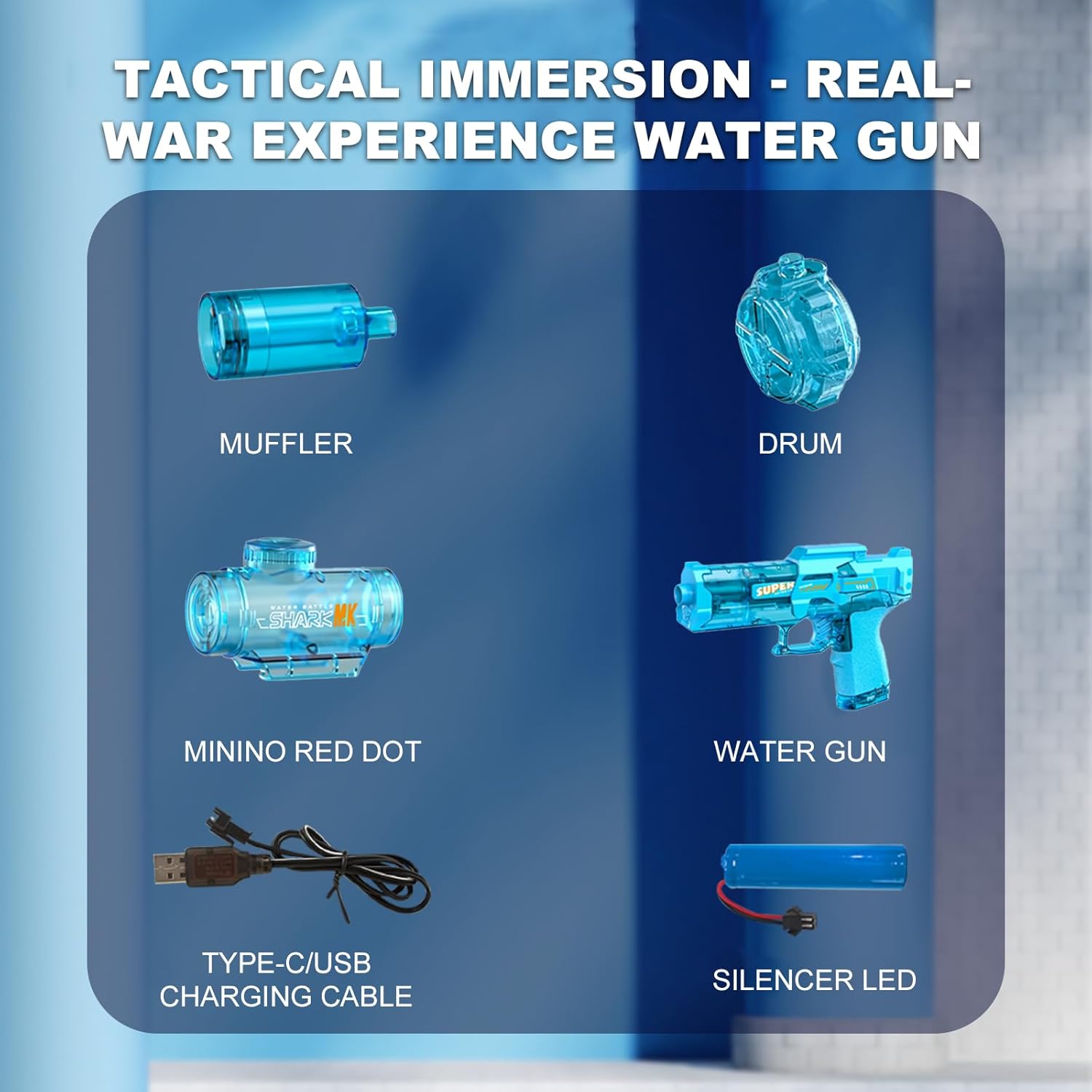 Thumbnail 6 de StimuVariety Elektrische Wasserpistole für Erwachsene & Kinder mit automatischem Sprühmodus und LED-Lichtern (blau)