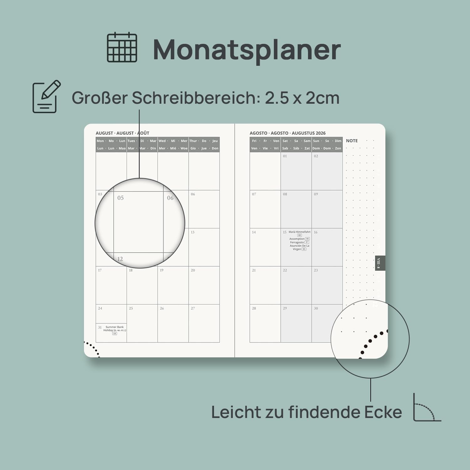 Thumbnail 3 de POPRUN Taschenkalender 2026/2027 Klein Hardcover – kompakter Planer A6 (15,6 x 10 cm) in Hellrosa