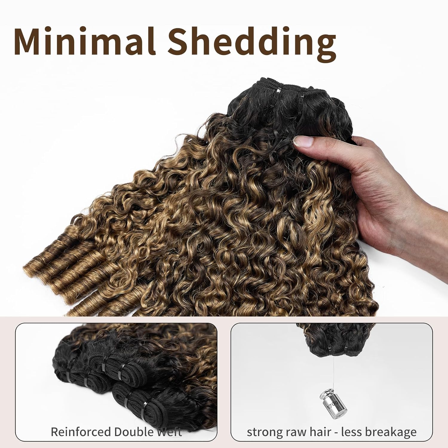 Detalle de ASHINE Burmese curly hair bundles 300g