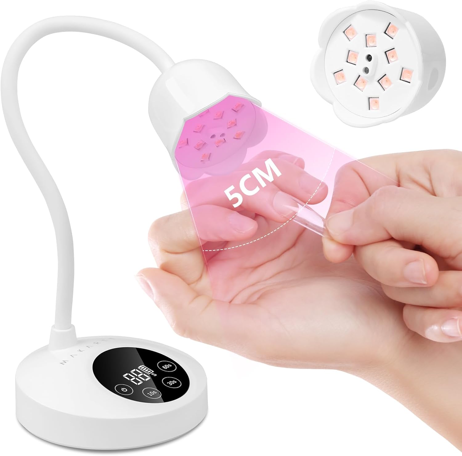 Detalle de Makartt UV LED Nail Lamp – Gooseneck, kabellose LED-Nagellampe mit 30 mW/cm², 4 Timern und Auto-Sensor