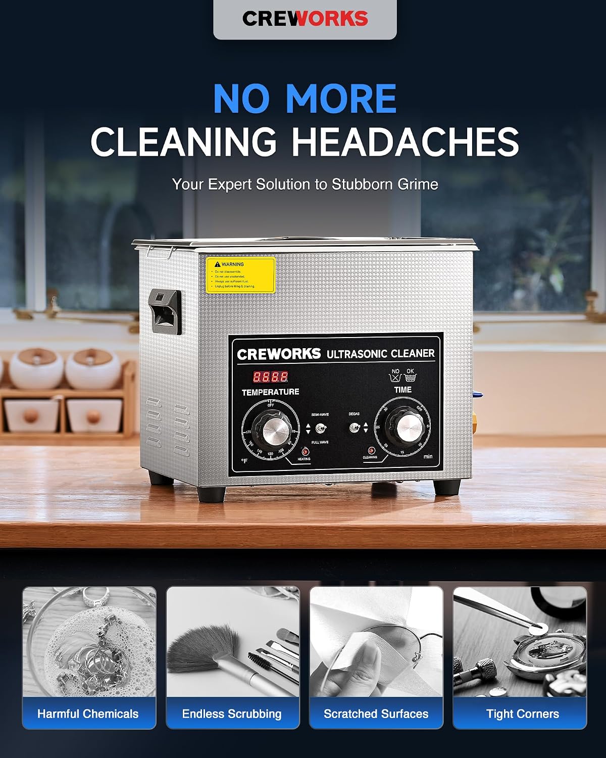 Thumbnail 1 de CREWORKS 10L Ultrasonic Cleaner, 240W with Heater, Degas and Gentle Modes