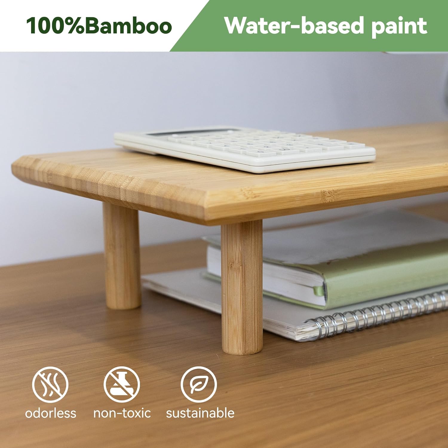 Detalle de ROCDEER Bamboo Dual Monitor Stand Riser with Storage Shelf