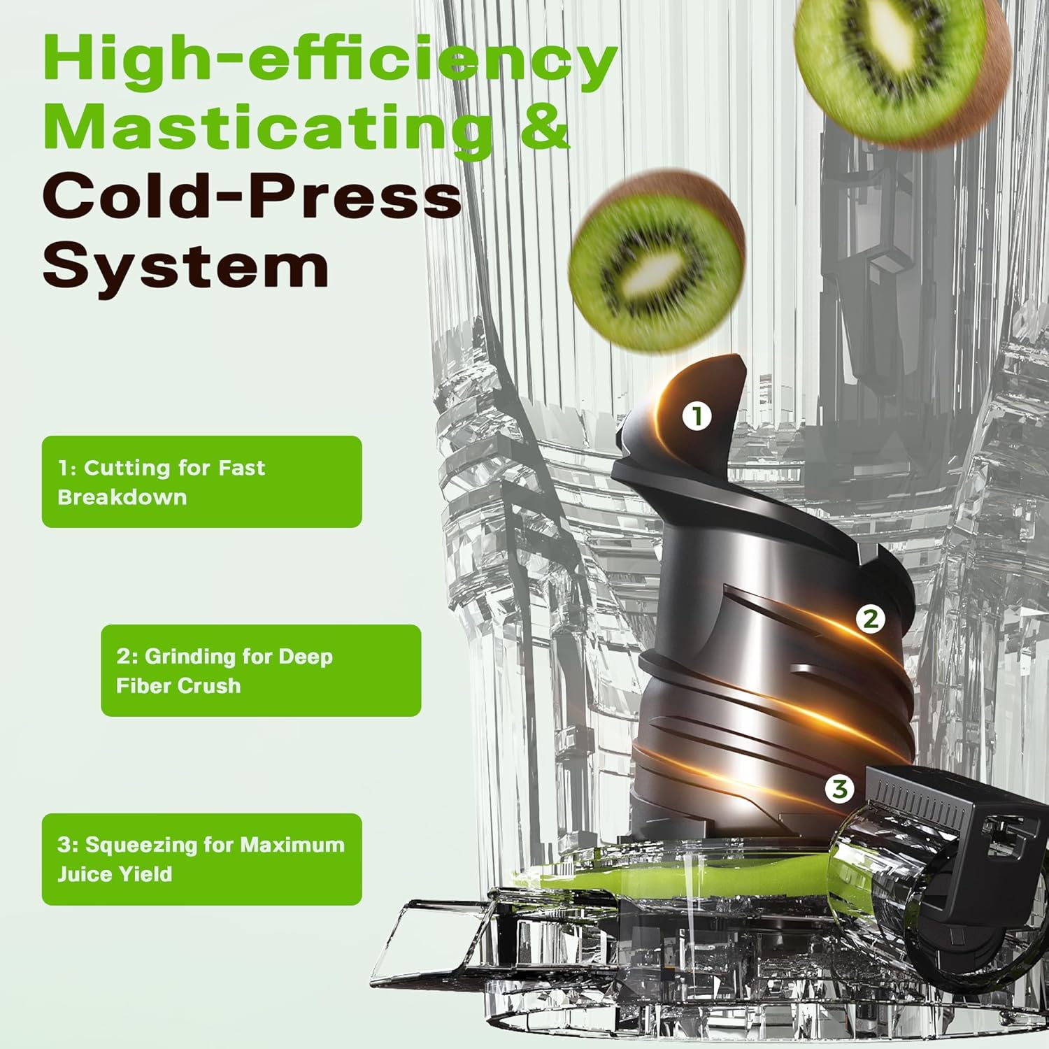 Detalle de Cold Press Juicer with 5.3-Inch Wide Feed Chute (Slow Masticating, Gray)