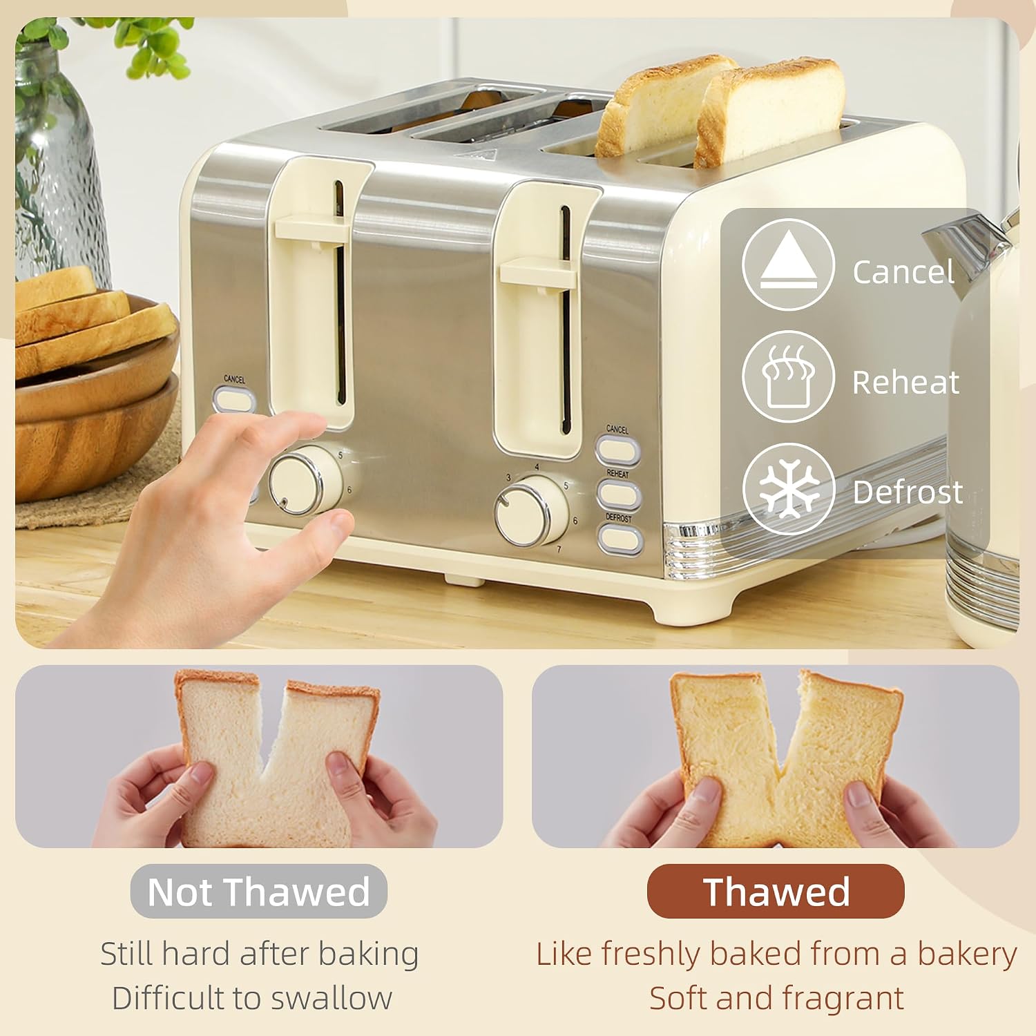 Thumbnail 3 de HOMCOM 800-212V70CW Kettle and 4-Slice Toaster Set, 1.7L, Cream White