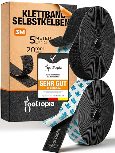 Detalle de Klettband Selbstklebend Extra Stark Outdoor & Indoor 20mm x 5m schwarz von ToolTopia